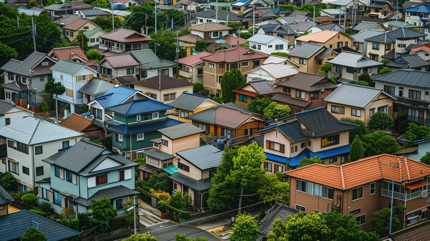 日本の住宅街を上からのアングルで撮った写真